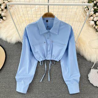 Long Sleeve Drawstring Crop Shirt