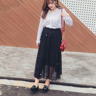 Embellished Mesh Skirt