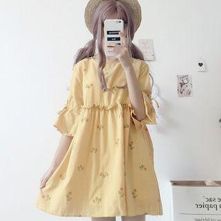 Bell-sleeve Mini Floral Dress