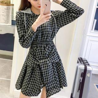 Plaid Hooded Long Sleeve Dress