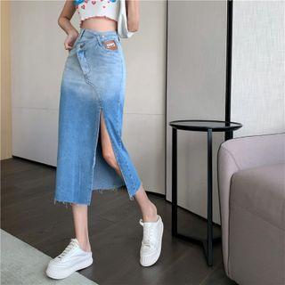 Gradient Denim Midi Skirt