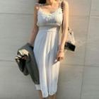 Tie-shoulder Crochet-trim Long Empire Dress