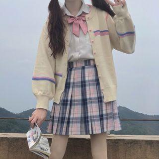 Contrast Lining Cardigan Beige - One Size
