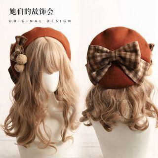 Plaid Bow Wool Beret Hat