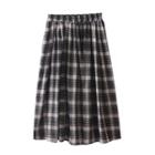 Midi A-line Plaid Skirt Plaid - Black - One Size