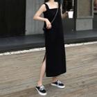 Side Slit Midi Sleeveless Dress Black - One Size