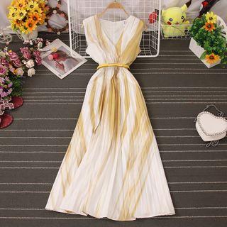 Sleeveless Pleated Midi A-line Dress