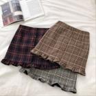 Plaid Ruffled-trim High-waist A-line Skirt