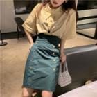 Elbow-sleeve Shirt / Double-breasted A-line Skirt