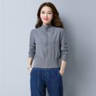 Mock Neck Zip Cardigan