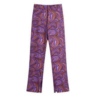 Print Slit Boot Cut Pants