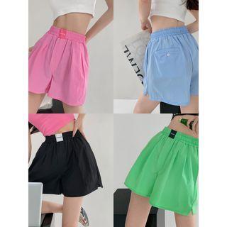 Labeled Wide-leg Cotton Shorts