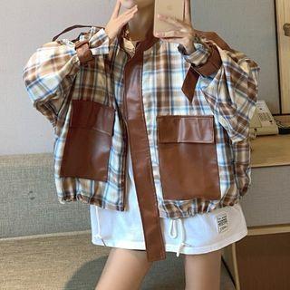 Contrast Pocket Panel Plaid Jacket