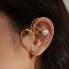 Faux Pearl Heart Alloy Earring Left Ear - Gold & White - One Size
