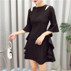 Cutout Elbow-sleeve A-line Cocktail Dress