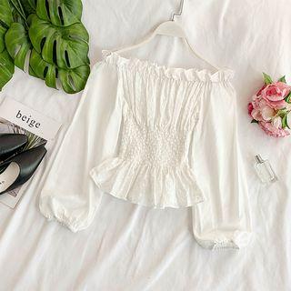 Off-shoulder Smocked Top White - One Size