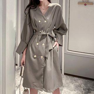 Long-sleeve V-neck Double-breasted Blazer Dress
