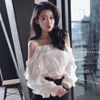 Long-sleeve Cold-shoulder Ruffle Crop Top