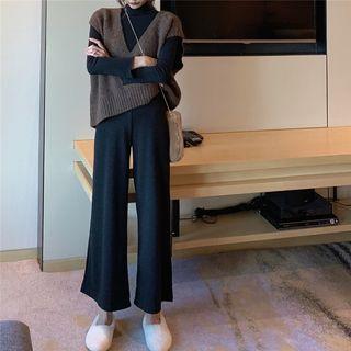 Sleeveless Knit Top / Long-sleeve Mock Neck Top / Wide-leg Pants