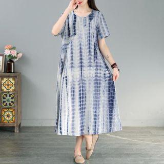 Short-sleeve Tie-dyed Midi A-line Dress