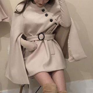 Button Cape Coat Almond - One Size