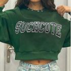 Lettering Round Neck Long Sleeve Cropped Sweatshirt