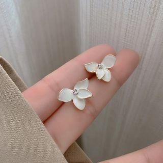 Flower Glaze Alloy Earring 1 Pair - Gold & White - One Size