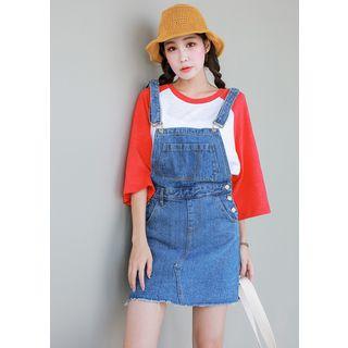 Button-detail Denim Mini Suspender Dress