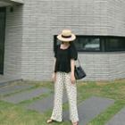 Drawstring-waist Dotted Wide-leg Pants Ivory - One Size