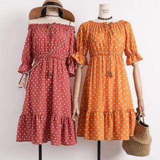 Boatneck Dotted A-line Dress