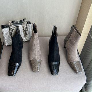 Croc Grain Panel Kitten-heel Short Boots