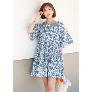 Elbow-sleeve Pattern Empire Dress