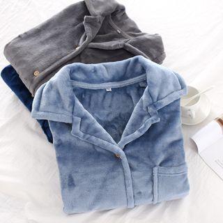 Long-sleeve Fleece Button-up Loungewear Top