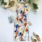 Sleeveless All Over Print Midi Dress As Shown In Figure - One Size