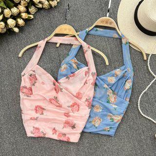 Floral Open Back Halter Tank Top