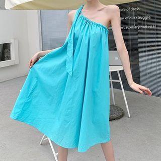 One-shoulder Midi Smock Dress Blue - One Size