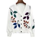 Long Sleeve Leaf Pattern Buttoned Cardigan