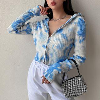 Tie-dyed Hooded Zip-up Cardigan