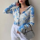 Tie-dyed Hooded Zip-up Cardigan
