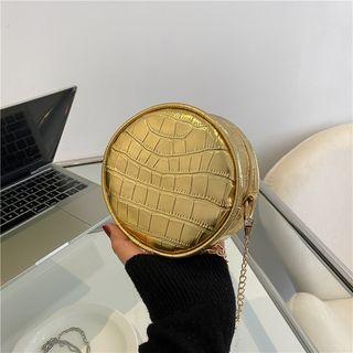 Croc Grain Faux Leather Circle Crossbody Bag