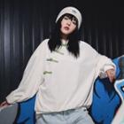 Long-sleeve Frog-button Velvet Top