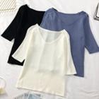 Elbow-sleeved Light Knit Top