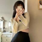 Long-sleeve Cropped Knit Top Knit Top - White - One Size