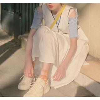 Off-shoulder Shirred Top / Sleeveless A-line Midi Dress