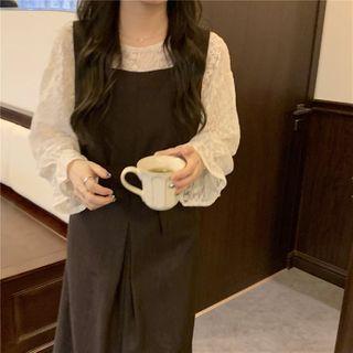 Long-sleeve Lace Top / Midi A-line Pinafore Dress
