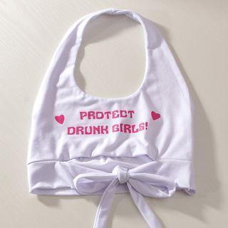 Halter Lettering Crop Tank Top White - One Size