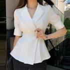 Short-sleeve One-button Open-collar Blouse