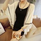 Elbow-sleeve Tassel-trim Cardigan