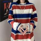 Long Sleeve Round Neck Color Block Striped T-shirt