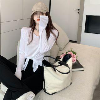 Long-sleeve Tie-front T-shirt / Wide Leg Pants